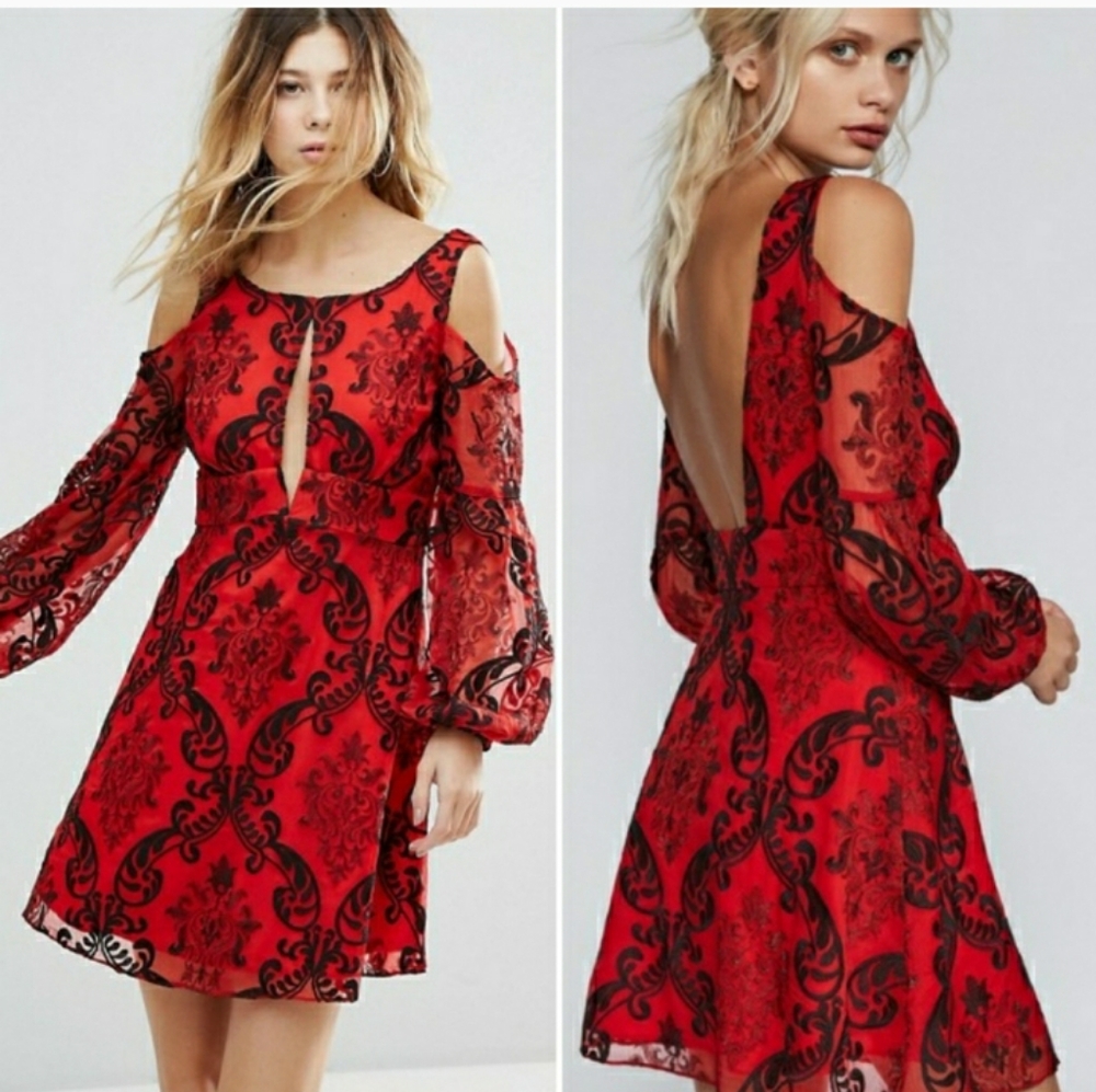NEW Free People embroidered red party dress size 2
